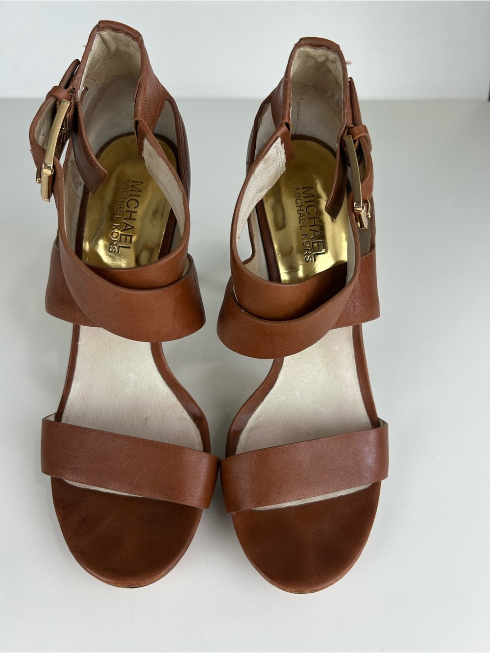 MICHAEL KORS BROWN NEUTRAL STRAP HIGH HEELS SIZE 8.5 - Picture 3 of 13